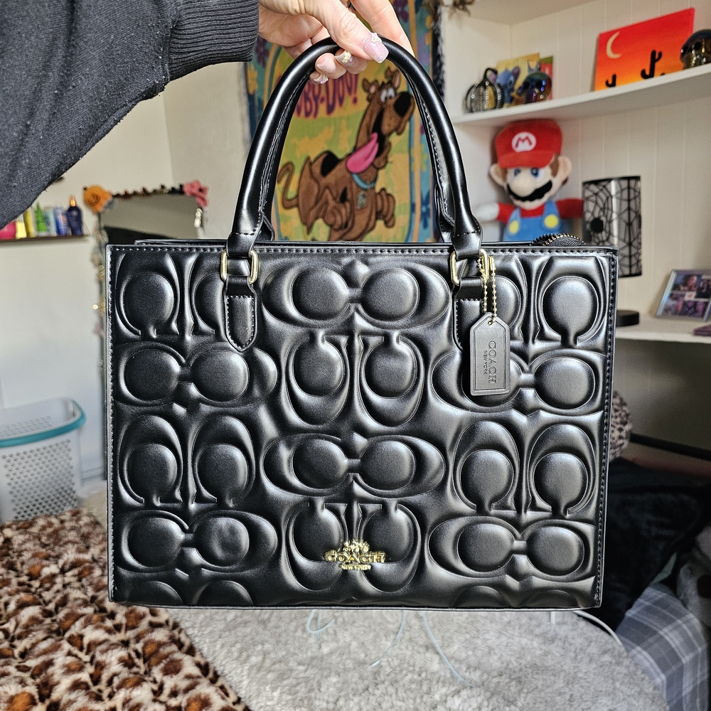Coach Black Quilted Signature Leather Tote